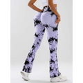 Purple and black tie dye tummy control flare yoga pants with high waist and butt lift design for activewear