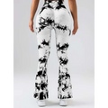 Black and white tie dye tummy control flare yoga pants with butt lift for comfortable activewear use