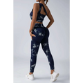 Navy blue and white tie dye women’s scrunch butt yoga leggings with high-waisted, form-fitting design in butt yoga set