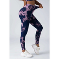 Purple and navy tie dye women’s scrunch butt yoga leggings with ribbed texture in a high waisted butt yoga set