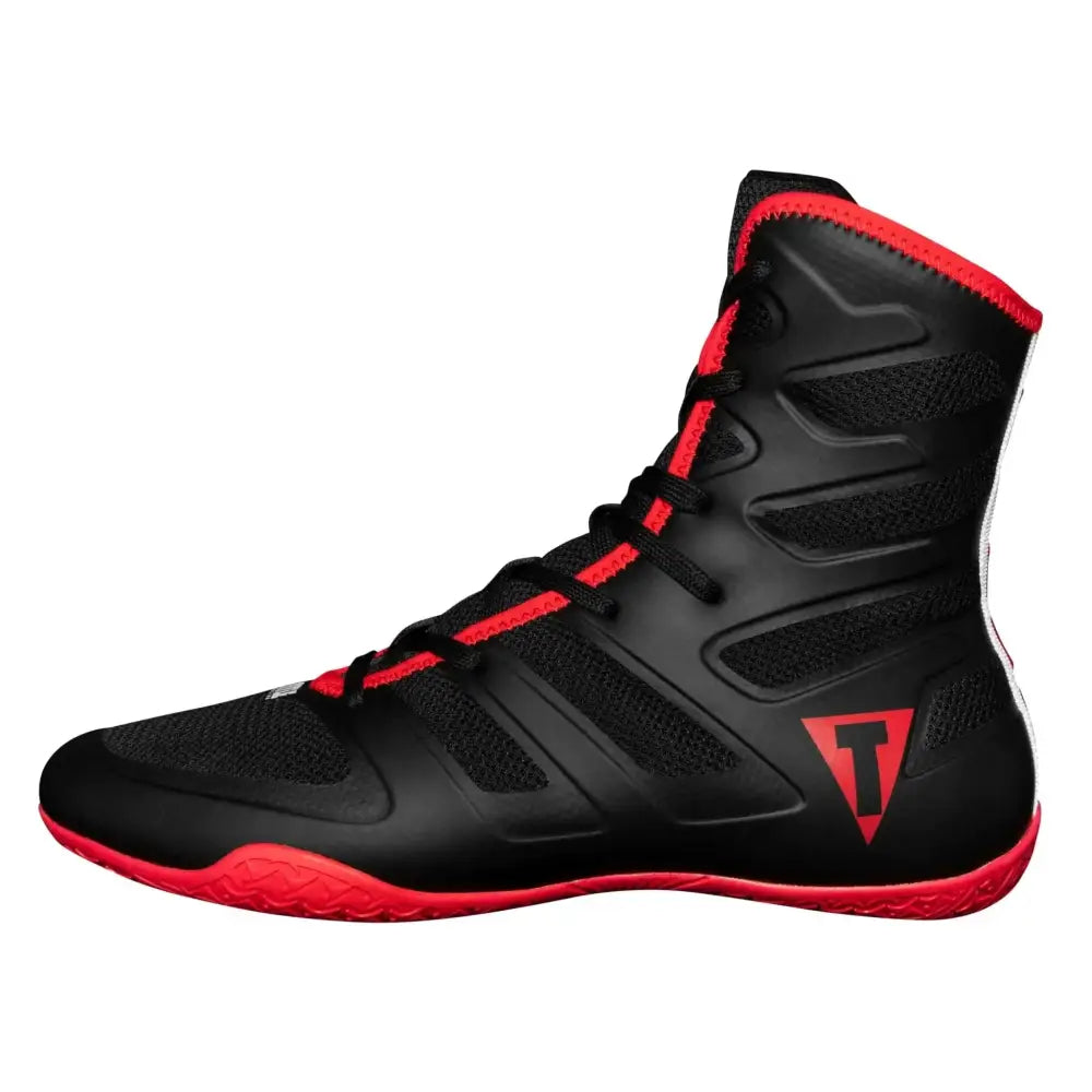 Black and red Title Boxing total balance high-top boxing total balance shoes with mesh panels and rubber sole
