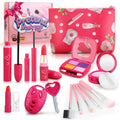 Pink toddler girl pretend makeup kit with heart accessories and polka-dot carrying case play makeup set