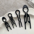 Set of five sleek black plastic tortoiseshell bun lazy updo gadget hair clips with wavy and oval designs for bun lazy styling