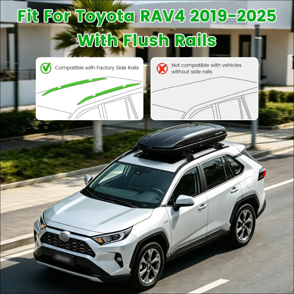 Black roof rack cross bars with tower feet designed for Toyota RAV4 2019-2025 flush rails length x width fit