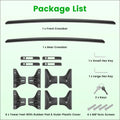 Black plastic toyota rav4 roof rack cross bars with tower feet mounting brackets and hardware showing length x width