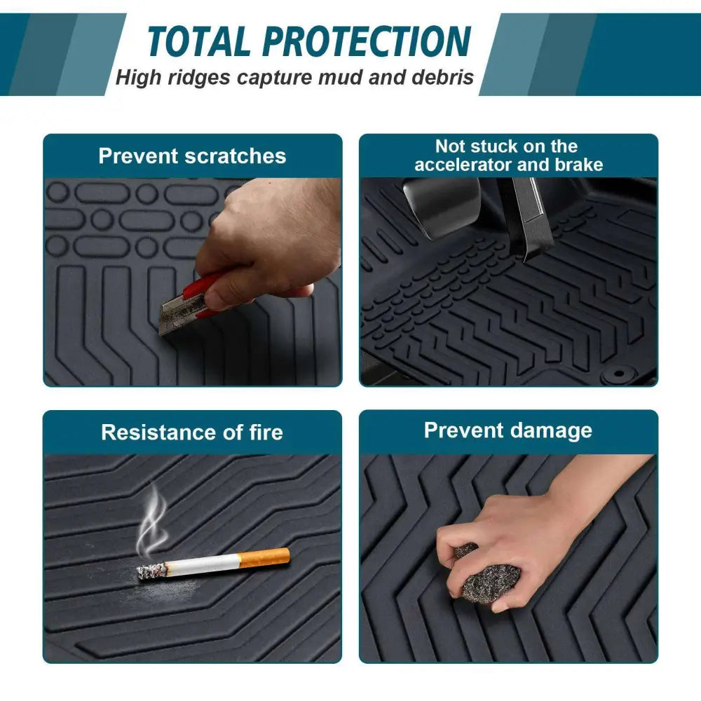 Black tpe rubber floor mats with high ridges and textured pattern for 2018 2023 camry hybrid non hybrid models