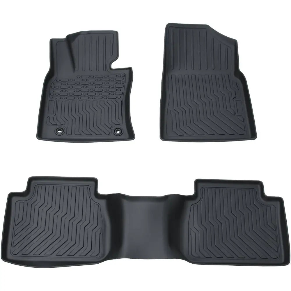 Black tpe rubber floor mats with textured ribbed patterns molded for precise fit for 2018 2023 camry hybrid rubber floor mats