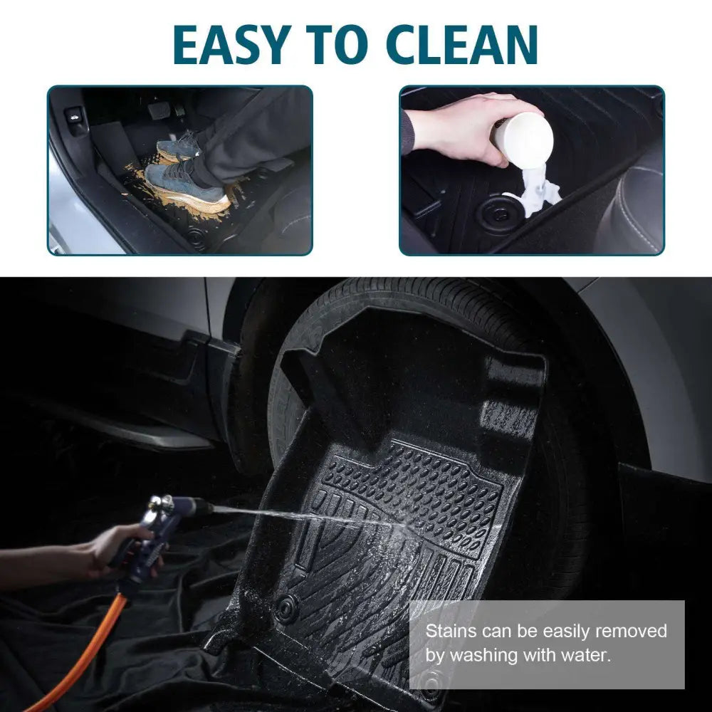 Black tpe rubber floor mat with textured grip patterns and molded contours for 2018 2023 camry hybrid rubber floor mats