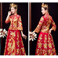 Traditional chinese robes xiuhe vibrant red wedding gown with gold embroidered phoenix and floral patterns