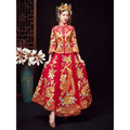 Traditional chinese robes xiuhe vibrant red wedding gown embroidered with gold phoenix motifs for ceremonial use