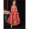 Traditional chinese robes xiuhe vibrant red wedding gown embroidered with gold phoenix motifs for ceremonial use