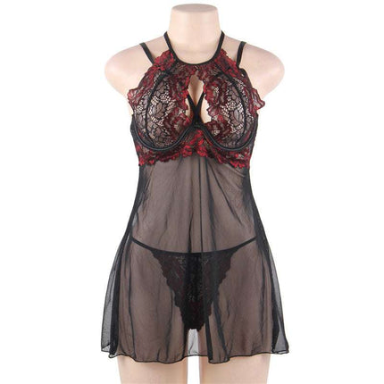 Transparent Mesh Sling Nightdress Plus Size - Royalessencelux