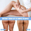 Before-and-after comparison of thighs using transparent adhesive sweat-proof slimming thigh lifting tape for smoother skin and tone