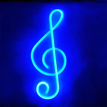 A glowing treble clef blue neon bar light shaped like a clef blue neon sign for decorative use