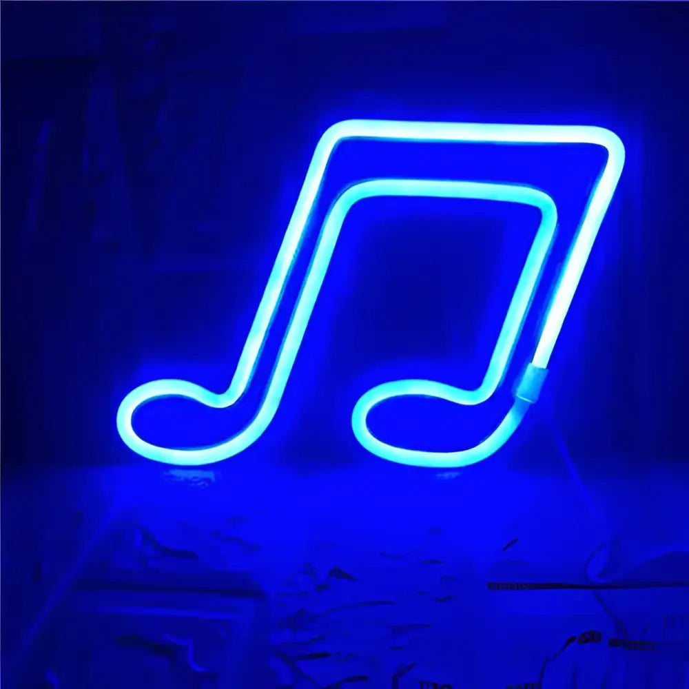 A glowing blue neon bar light shaped like a treble clef for stylish clef blue neon decor and ambiance