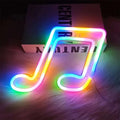 A vibrant treble clef blue neon bar light shaped like a multi-colored musical note for decorative use
