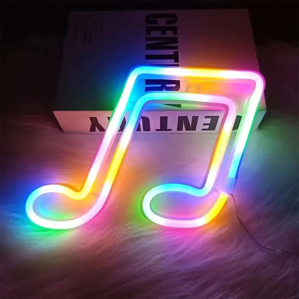 A vibrant treble clef blue neon bar light shaped like a multi-colored musical note for decorative use