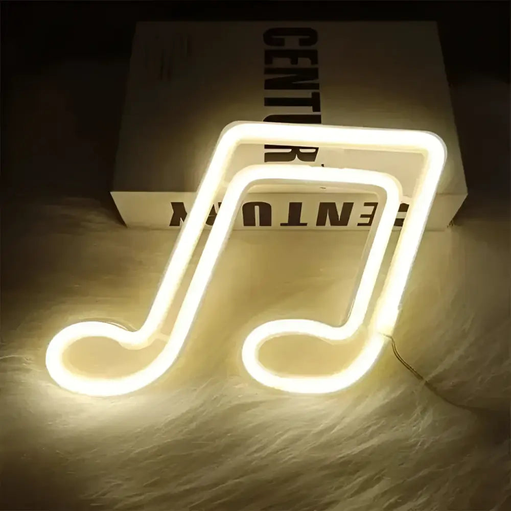 A glowing white neon bar lights shaped like a treble clef blue musical note for decorative use