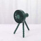 Dark green plastic tripod small fan with flexible legs desktop multifunctional adjustable for versatile use