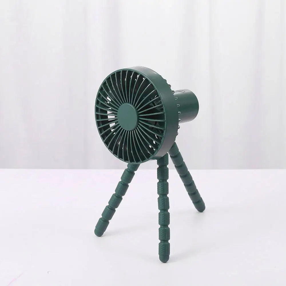 Dark green plastic tripod small fan with flexible legs desktop multifunctional adjustable for versatile use