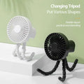 White and black tripod small fan with flexible articulated legs for adjustable positioning on desktop multifunctional adjustable use