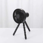 Black tripod small fan with flexible legs designed as a desktop multifunctional adjustable small fan