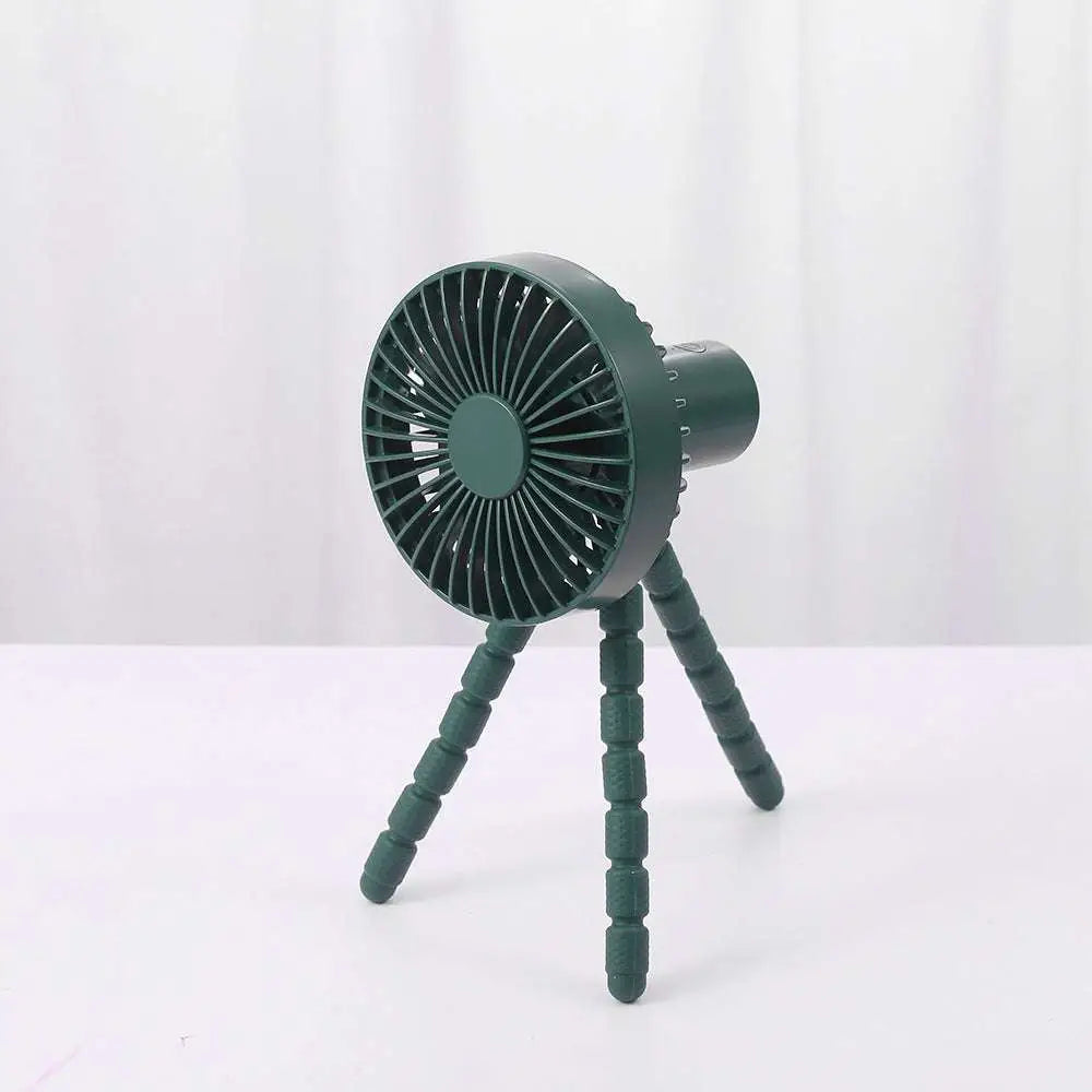 Dark green tripod small fan with flexible legs designed as a desktop multifunctional adjustable cooling device