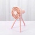 Pink plastic tripod small fan with circular grille and segmented legs desktop multifunctional adjustable stand