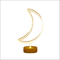 Tropical nights neon crescent moon night light with warm yellow glowing neon deco and sleek curved design on circular base