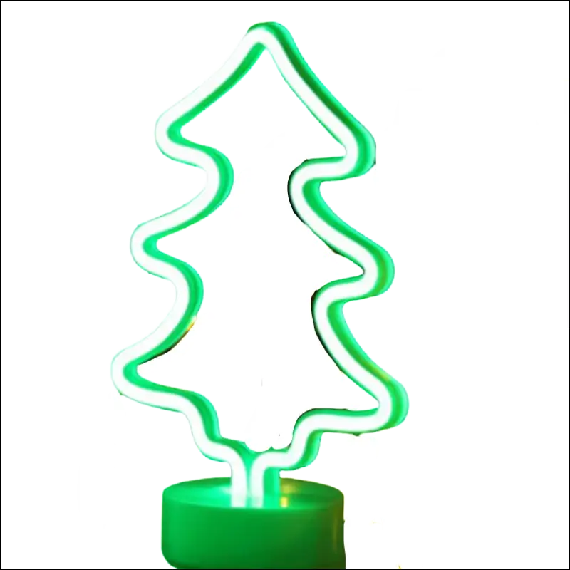 A glowing green neon deco tree lamp with a sleek curved design and matching base for tropical nights neon night light