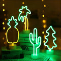 Tropical nights neon flamingo night light with green and yellow neon deco shaped like tropical plants for ambient use