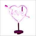Pink neon tropical nights neon heart shaped night light with love and arrow on purple base for neon deco use