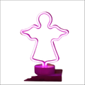 Tropical nights neon flamingo night light featuring a glowing pink neon deco angel with outstretched wings on a purple base