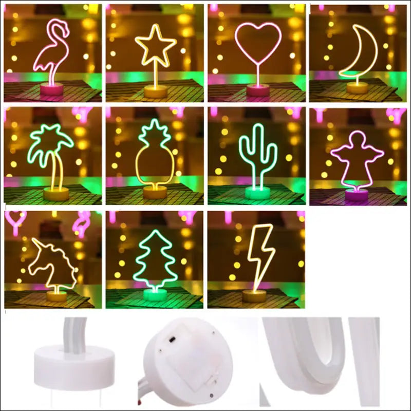 Tropical nights neon flamingo night light with glowing neon deco outline on a pink base for ambient lighting