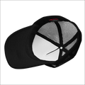 Black tropical seas tuna foam trucker hat back view with mesh panel and red branded adjustable strap