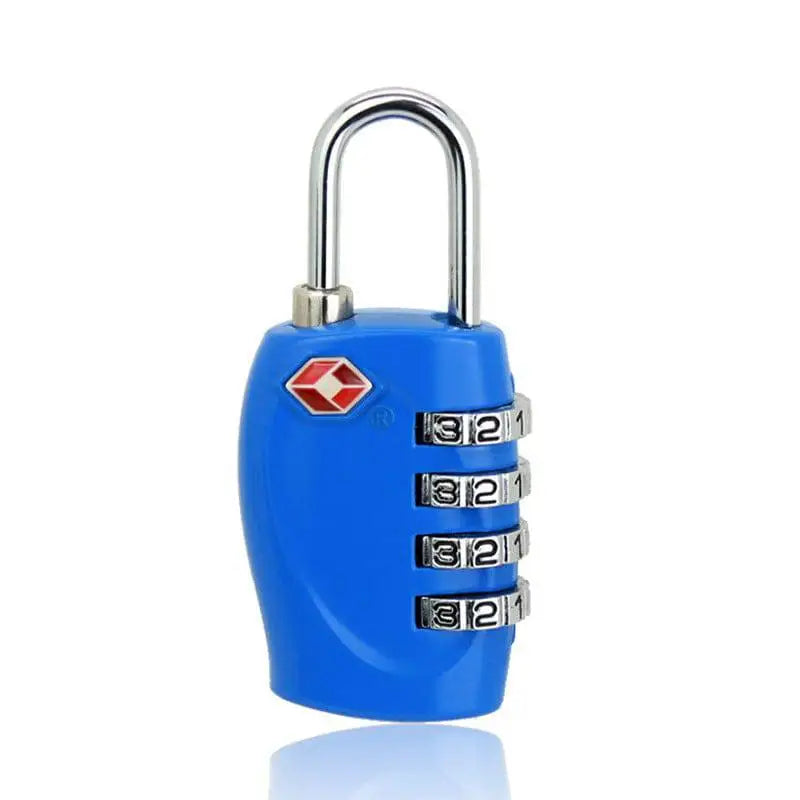Bright blue plastic tsa approved suitcase travel cable lock with silver metal shackle and red diamond logo for secure suitcase travel