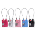 Set of five colorful tsa approved suitcase travel cable locks with braided steel cables and red diamond logo for secure suitcase travel