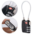 Black tsa approved suitcase travel cable lock with silver dial and braided steel cable for secure suitcase travel