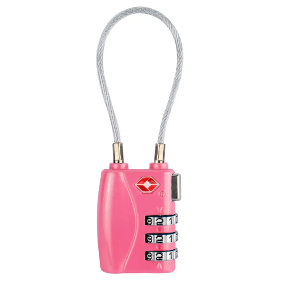 Pink plastic tsa approved suitcase travel cable lock with silver cable and red logo for secure suitcase travel
