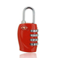 Red plastic travel cable lock with silver metal dial and shackle for secure tsa approved suitcase travel
