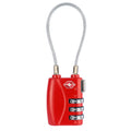 Red plastic tsa approved suitcase travel cable lock with silver cable and three rotating dials for secure suitcase travel
