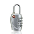 Silver-colored tsa approved suitcase travel cable lock with four rotating dials and red and white logo for secure suitcase travel