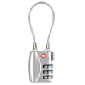 Silver tsa approved suitcase travel cable lock with red logo, three dials, and sturdy steel cable for secure suitcase travel