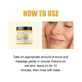 Yellow jar with black lid labeled eelhoe glowing sensitive dark spot fading scrub turmeric exfoliating facial spot fading scrub