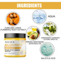 A yellow jar with a black lid of turmeric exfoliating facial scrub for dark spot fading contains creamy scrub