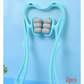 Light blue plastic neck massager massage tool with four textured rollers for massager massage relieve, turquoise six wheel design