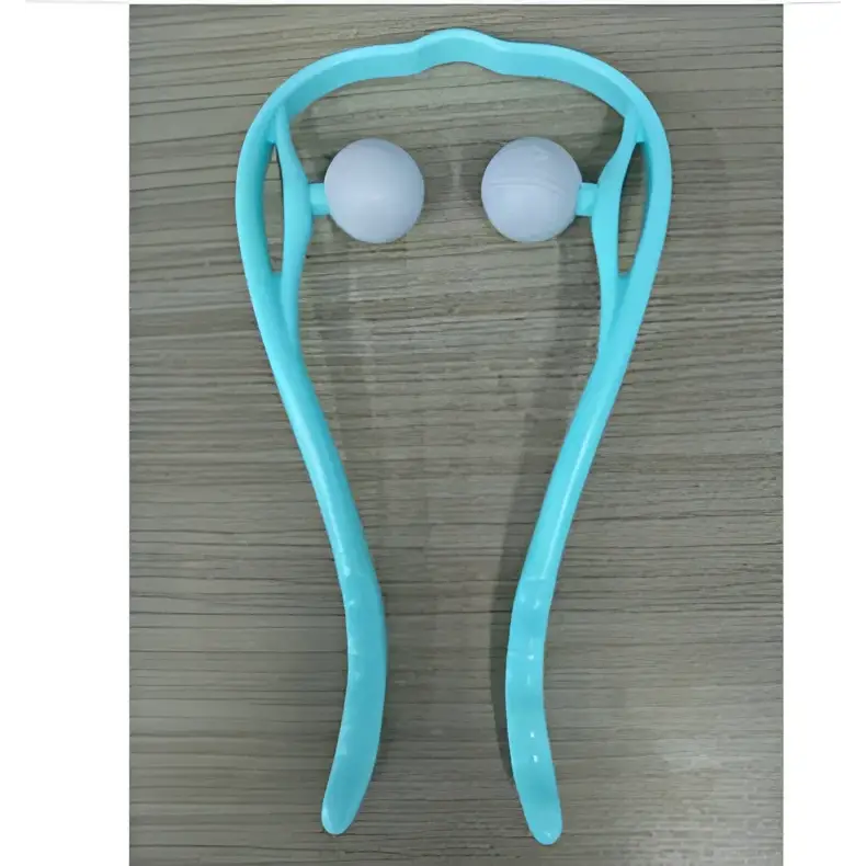Turquoise six wheel light blue plastic neck massager massage relieve tool with two white spherical rollers