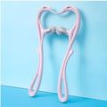 Pink plastic neck massager massage tool with two textured roller heads for massager massage relieve use