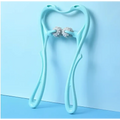 Turquoise six wheel neck massager massage tool in light blue plastic with two textured rollers for massager massage relieve