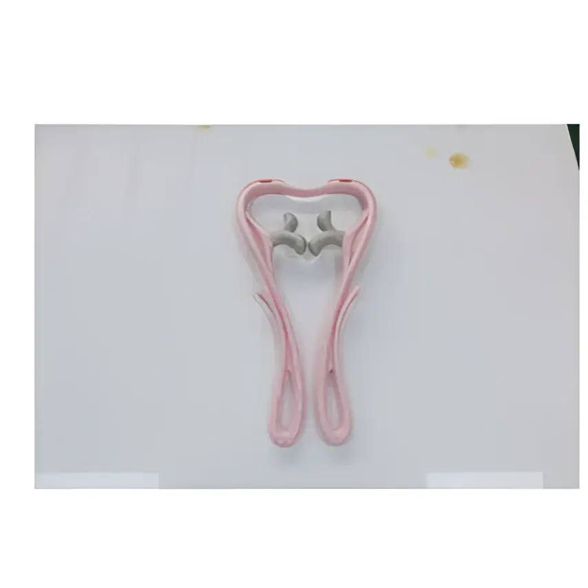Pink plastic facial massage tool with silver roller heads for turquoise six wheel neck massager massage relieve use